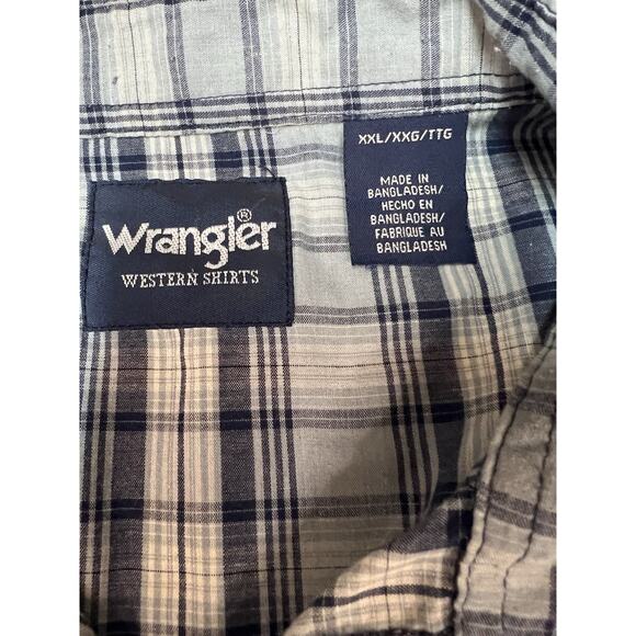 Wrangler Men’s Western Plaid Snap Button Shirt Blue Gray Short Sleeve XXL - Picture 6 of 10